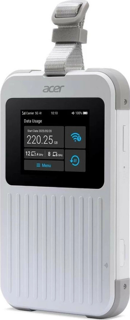 Prenosni usmerjevalnik Acer Connect Enduro M6E 5G, Wi‑Fi 6E, zaslon na dotik, baterija 8000 mAh, bel