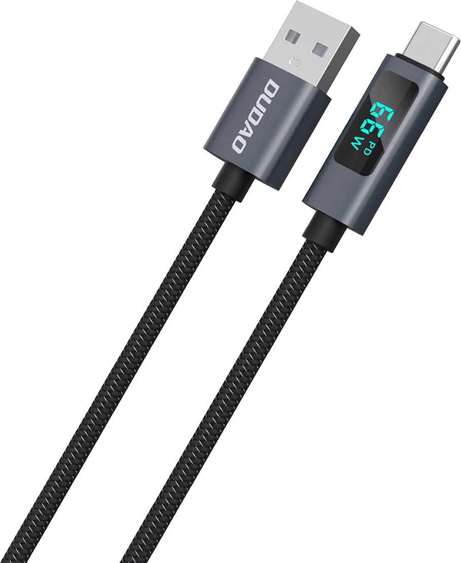 Kabel za hitro polnjenje USB-A v USB-C Dudao L7T, 1 m, 66W, z LED zaslonom, črn