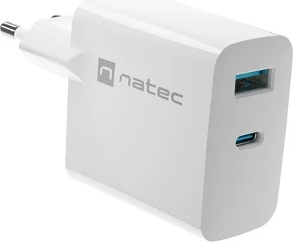 Polnilec GaN 45W z USB-A in USB-C, Natec Ribera, bel