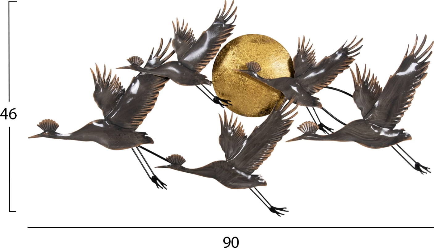 Kovinska stenska dekoracija FH4208 ptice v sivo-zlati barvi 90x46H cm