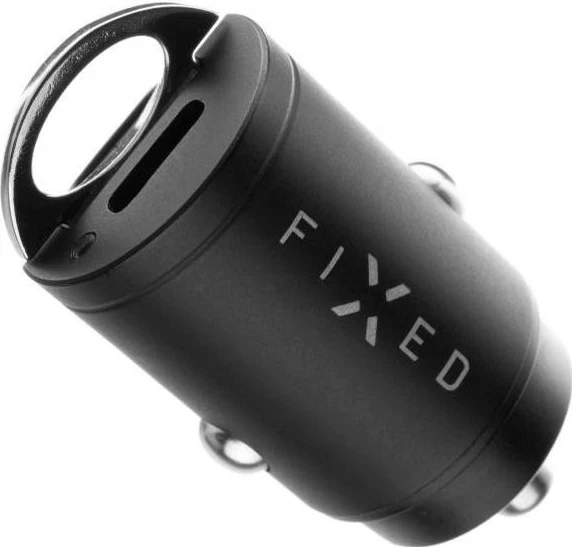 Dvojni USB-C avtopolnilec 30W z USB-C/USB-C kablom, črn Fixed