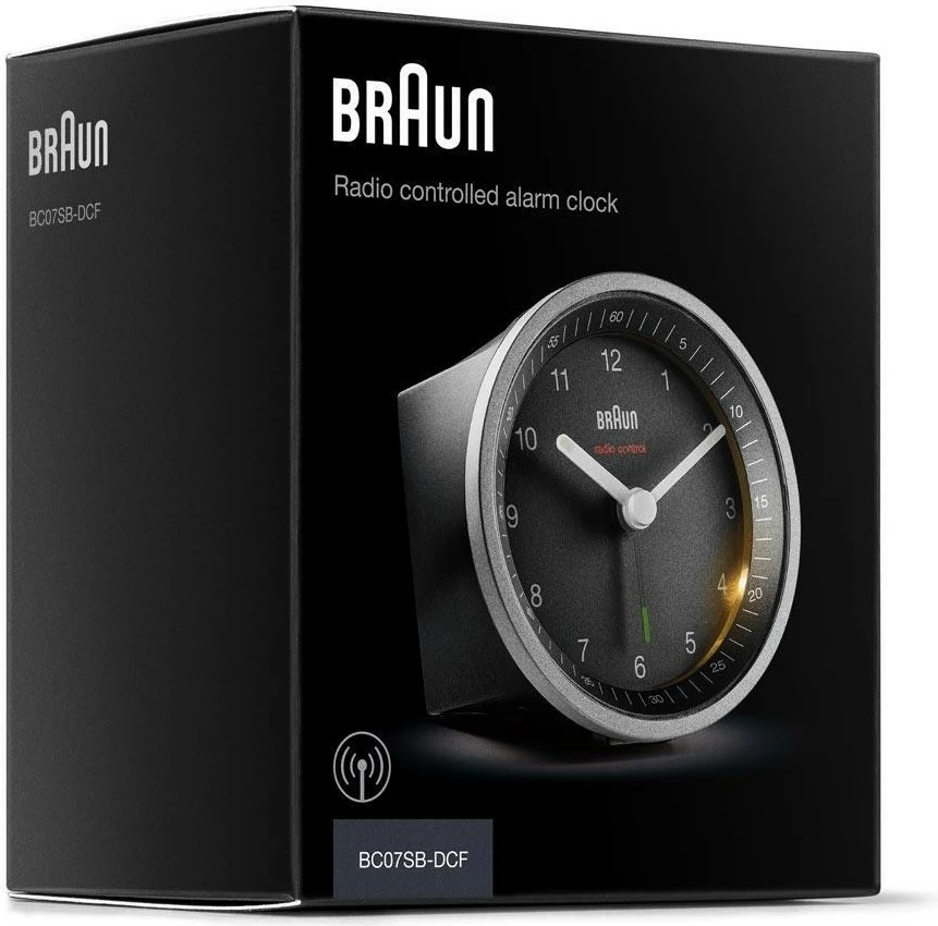 Analogni budilka z radijskim upravljanjem Braun BC07SB-DCF, črno-srebrna