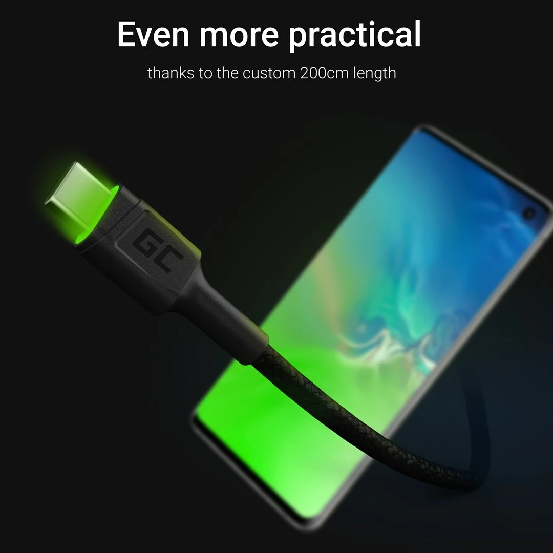 USB kabel 2 m, USB A na USB C, črn, Green Cell KABGC13