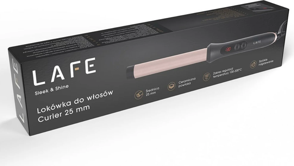 Kodralnik las Sleek & Shine 25 mm, Lafe Figaro LAFLKA47571, 100–200°C LCD, 60 W, keramični premaz, samodejni izklop, vrtljiv kabel, roza/črn