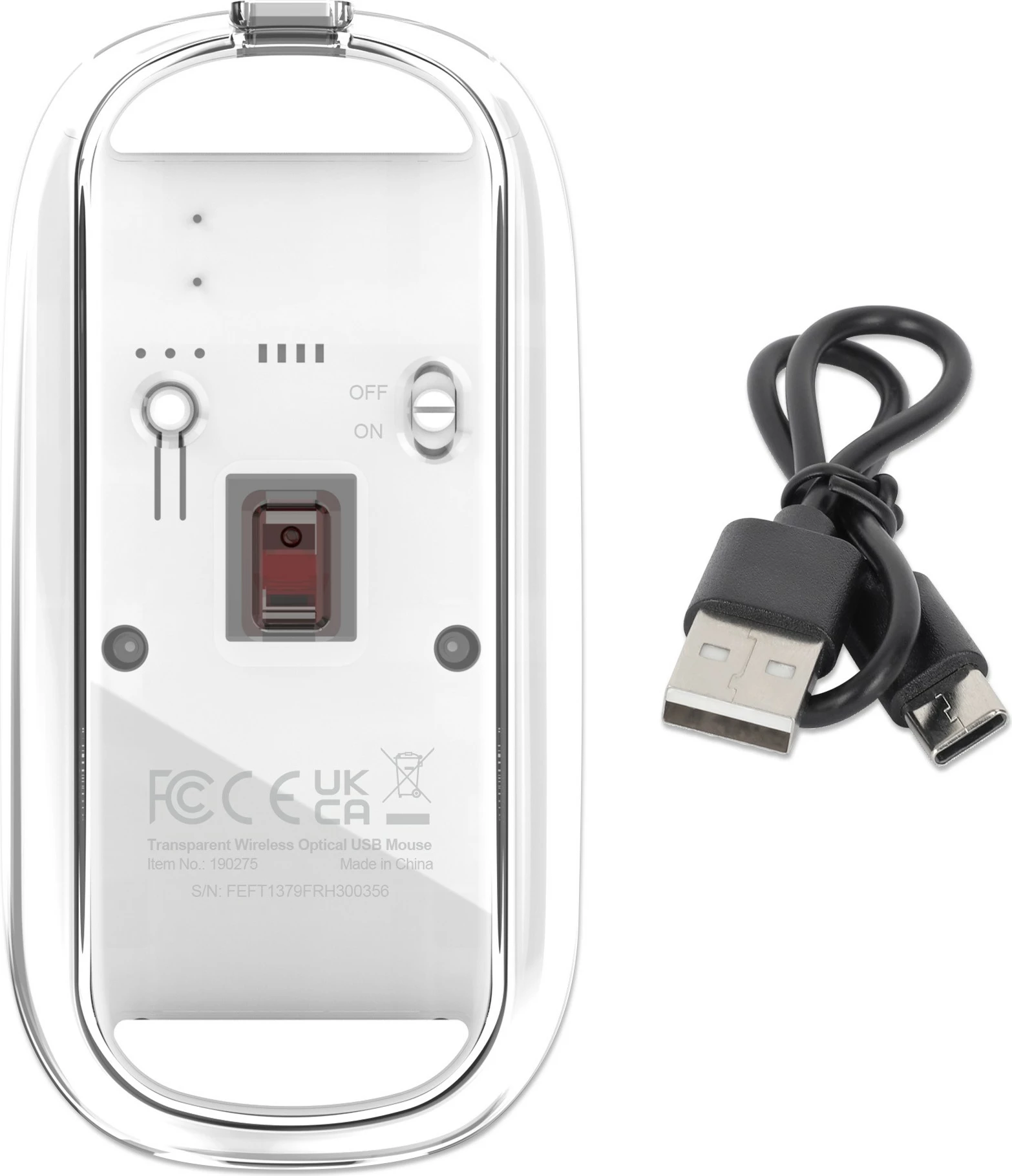 Brezžični miš MANHATTAN Funkmaus USB-A 4 tipke RGB LED bela prozorna