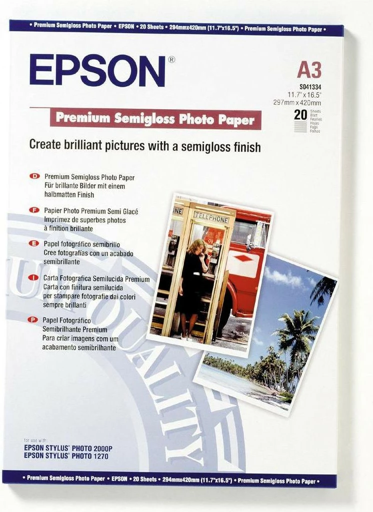 Fotografski papir Premium Semi Glossy, Epson, A3, 20 listov, 251 g/m²