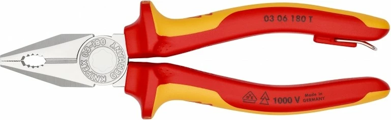 Kombinirane klešče Knipex 03 06 180, ročaj iz plastike, 180 mm, rdeče/rumene