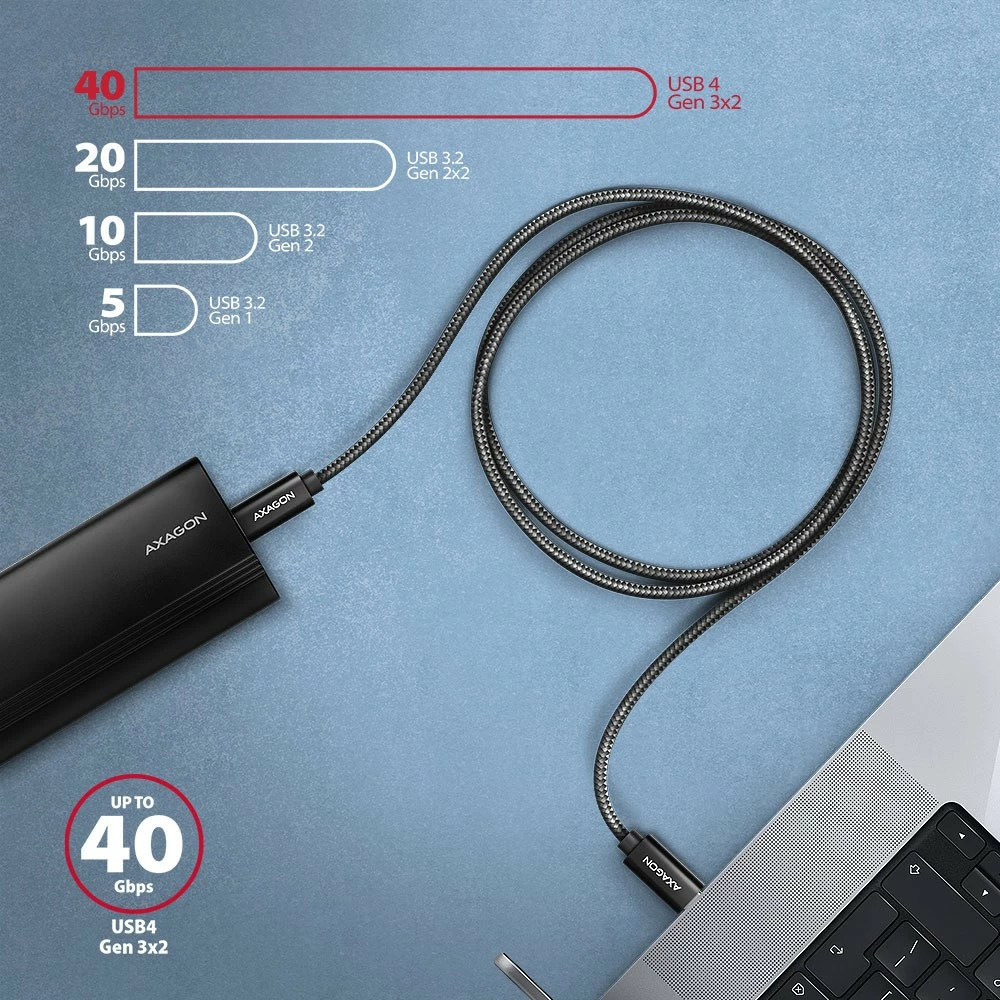 USB-C na USB-C kabel AXAGON BUCM4X-CM10AB, 1 m, USB4 Gen 3x2, 240W, 8K, črn USB-C na USB-C kabel AXAGON BUCM4X-CM10AB, 1 m, USB4 Gen 3x2, 240W, 8K, črn