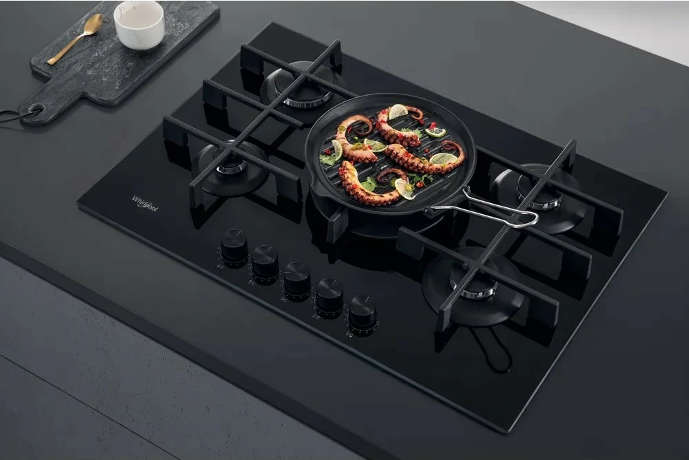 Plinski kuhalnik s steklom, Whirlpool AKWL728NB, 5 kuhališč, črn