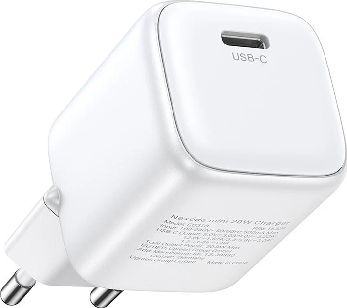 Hitri polnilec, UGREEN Nexode mini 15324, USB-C, PD3.0, QC4.0, GaN, 20W, bel Hitri polnilec, UGREEN Nexode mini 15324, USB-C, PD3.0, QC4.0, GaN, 20W, bel