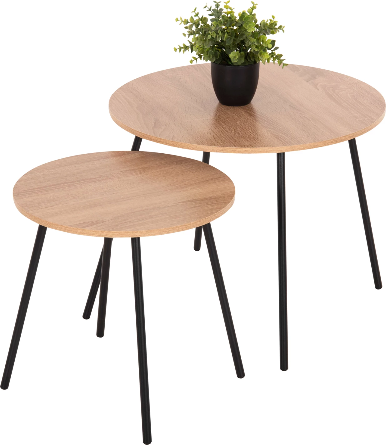 Klubske mizice 2 kosa okrogle v bakreni barvi FH9878.01 melamin v sonoma-črni kovini Φ55x45Hcm