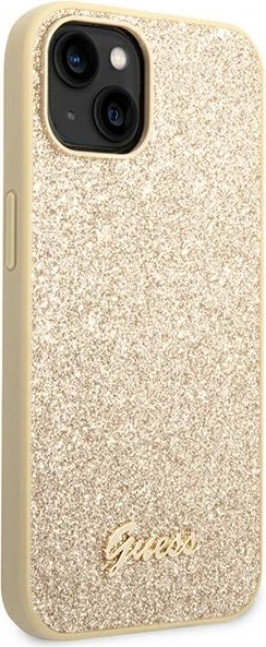 Ovitek za telefon Glitter Script za iPhone 14 6,1", Guess GUHCP14SHGGSHD, trd ovitek, zlata