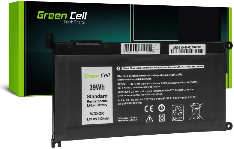 Baterija za prenosnik, 3400 mAh, 11,4 V, Green Cell DE150 za Dell Inspiron, črna
