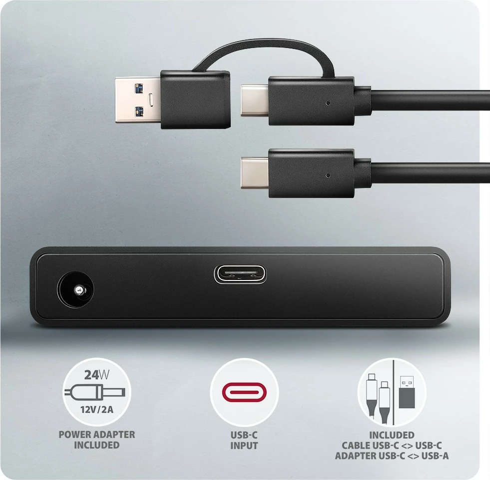 Adapter USB-C na SATA, 10Gbps, za SSD/HDD 2,5"/3,5", z napajanjem, 60 cm kabel, črno AXAGON ADSA-FPX Adapter USB-C na SATA, 10Gbps, za SSD/HDD 2,5"/3,5", z napajanjem, 60 cm kabel, črno AXAGON ADSA-FPX