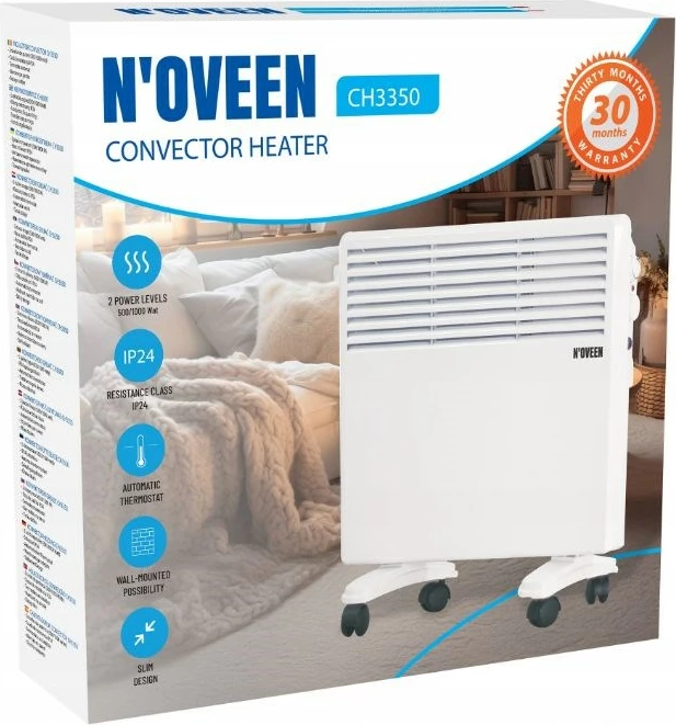 Prenosni električni konvektor s termostatom, N'OVEEN CH3350, 1000 W, bel