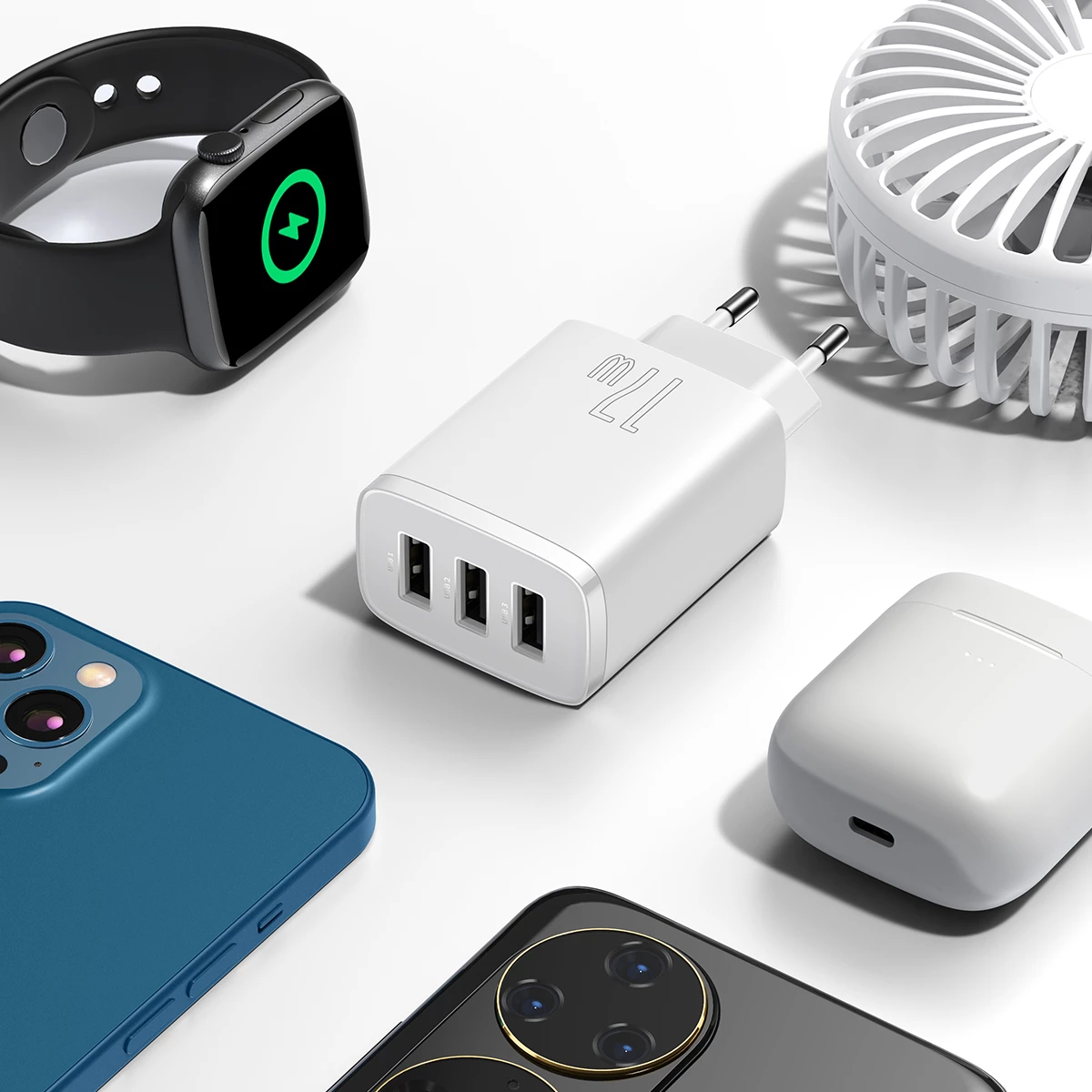 Stenski polnilec Baseus CCXJ020102, 3x USB, 17W, bel