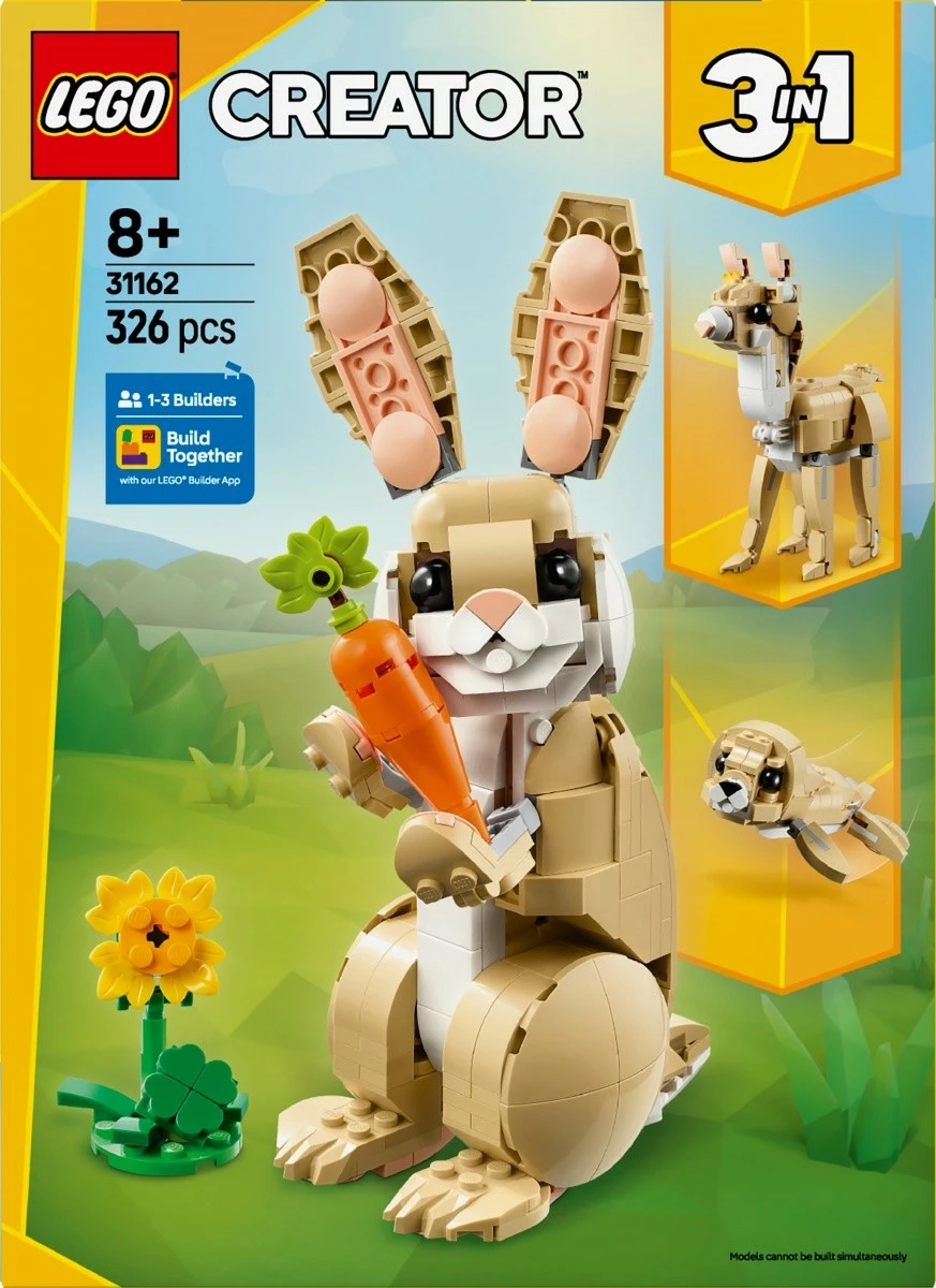 Komplet 3-v-1 LEGO Creator Cute Bunny 31162, 326 kosov, plastika