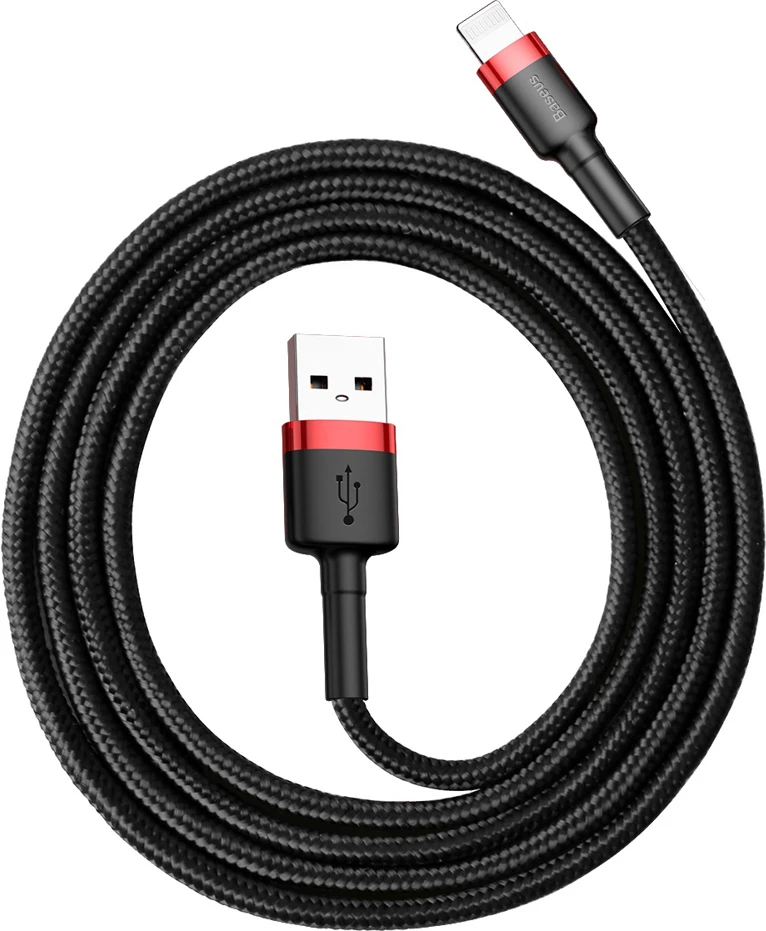 Kabel za hitro polnjenje in prenos Baseus Cafule CALKLF-B19 USB-A na Lightning, 1 m, črno/rdeč