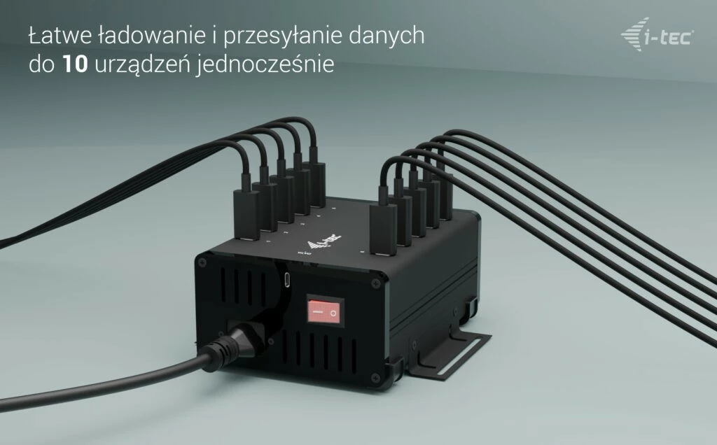 USB-C razdelilec i-tec CACHRGHUB10C, 10× USB-C, 15 W na vrata, kovinski