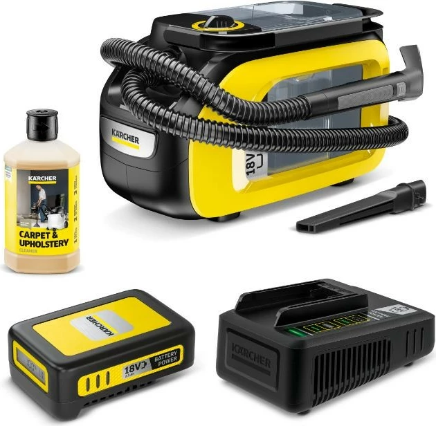 Baterijski čistilec za mokro čiščenje Karcher SE 3-18 Compact, 1,7 l, 18 V, črno/rumen, z kompletom dodatkov