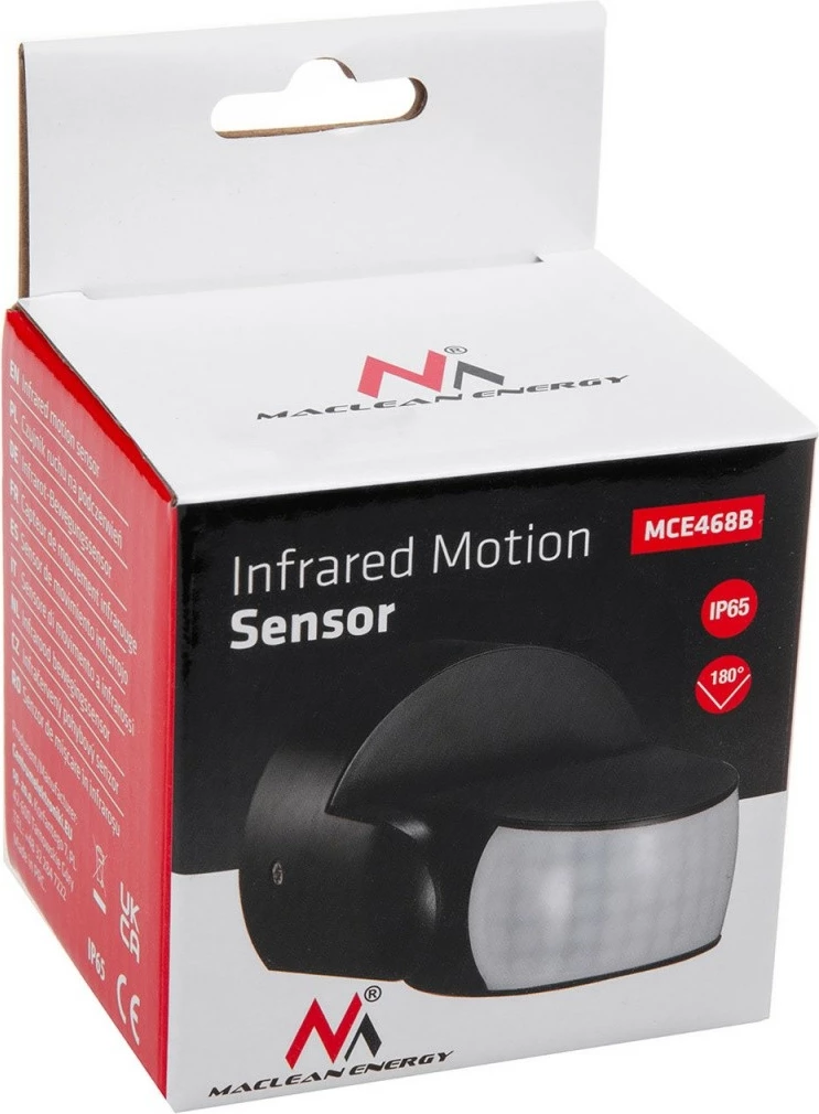 Senzor gibanja PIR Maclean MCE468B, IP65, 12 m, 220–240 V, 600/1200 W, črn