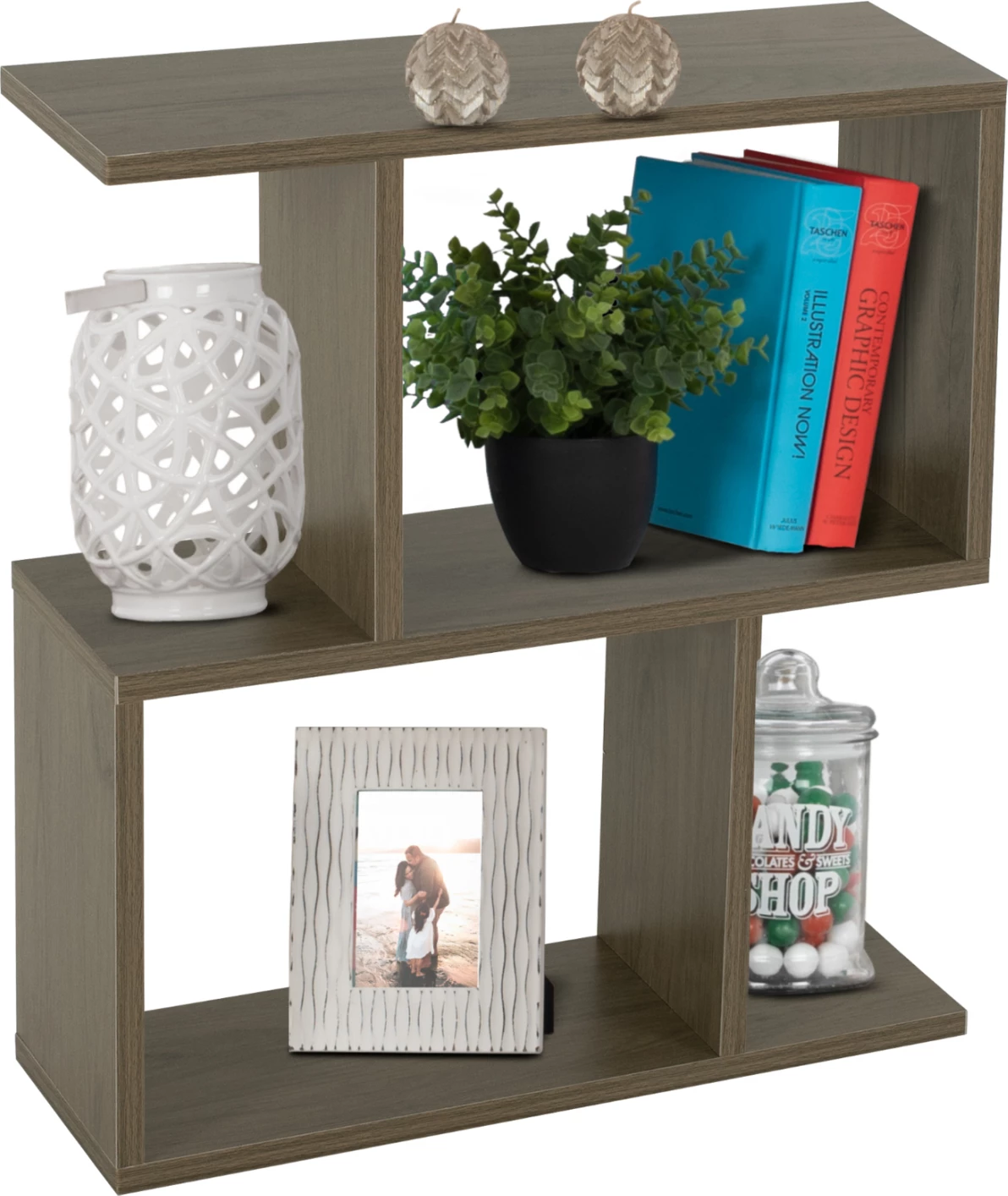 Stranska miza s prostori za shranjevanje FH8881.12 melamin v olivno sivi barvi 50x17x56H cm