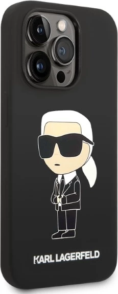Silikonski ovitek Ikonik MagSafe za iPhone 14 Pro, Karl Lagerfeld, črn