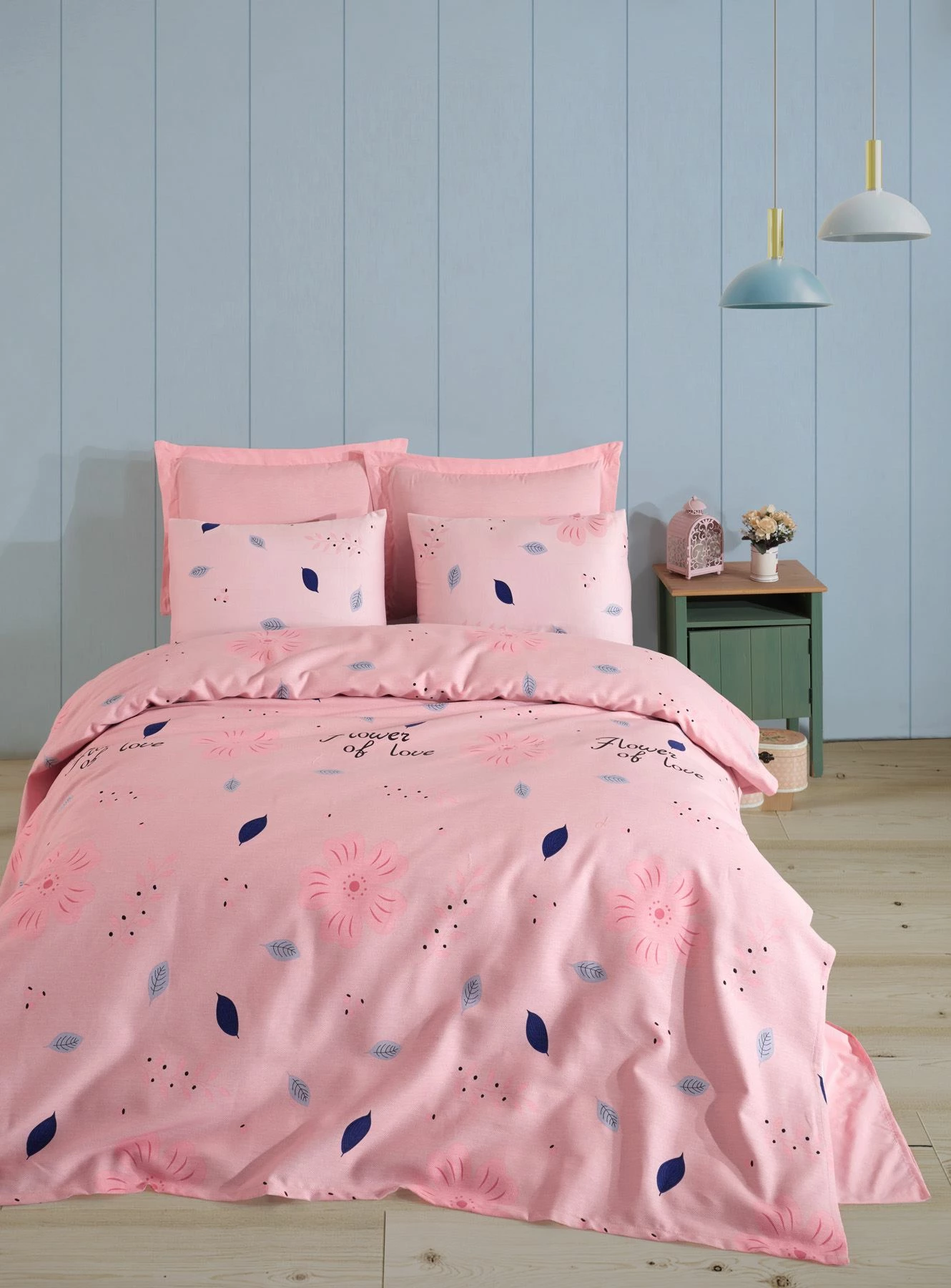 Prešit komplet Piqué za dvojno posteljo, barva puder, FlowerofLove, L'essentiel
