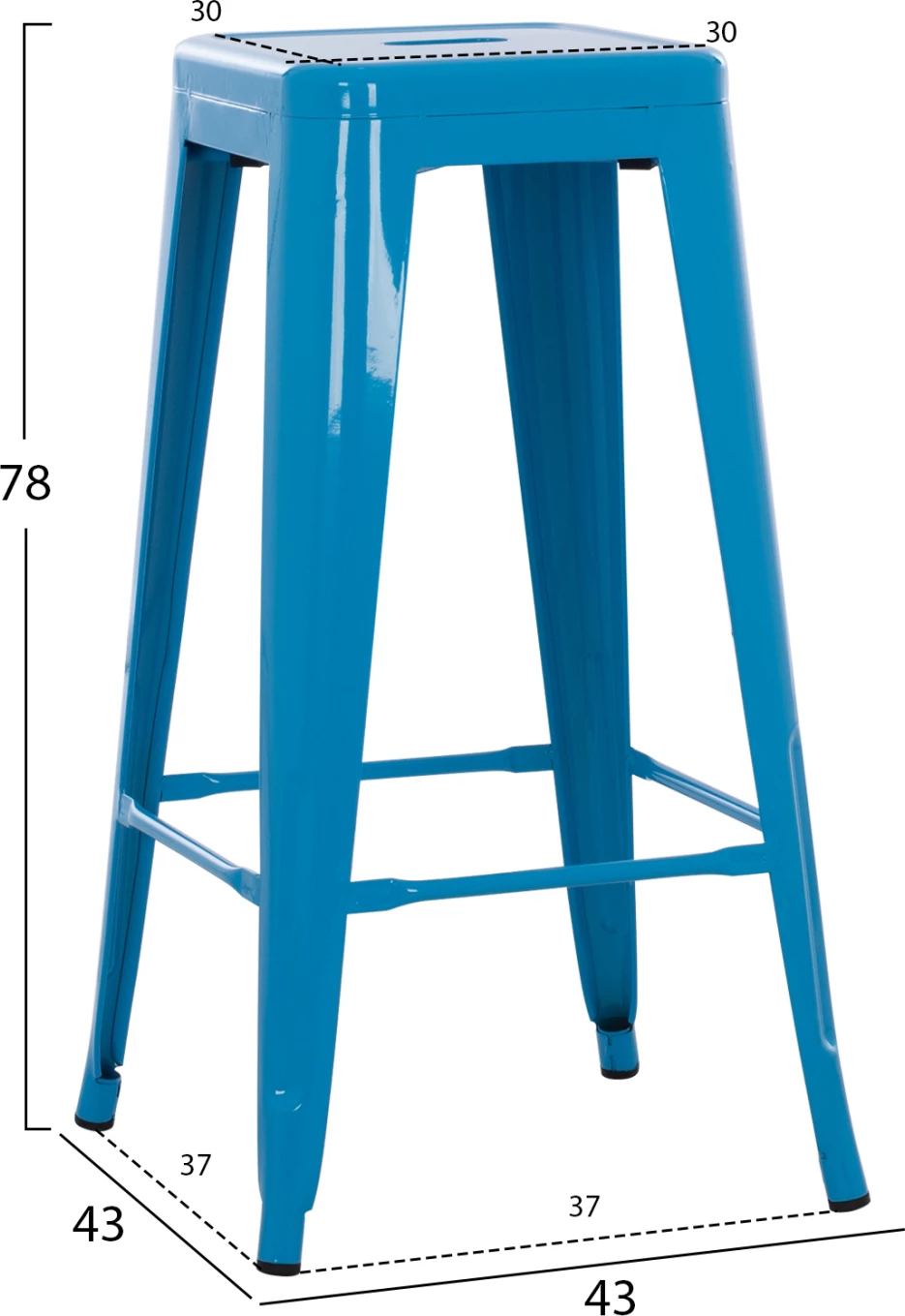 Barski stol MELITA FH8642.48 kovinski v modri barvi 43x43x78Hcm