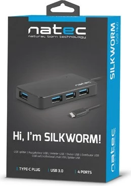 USB razdelilec, Natec Silkworm NHU-1343, 4x USB 3.0, USB-C, črn