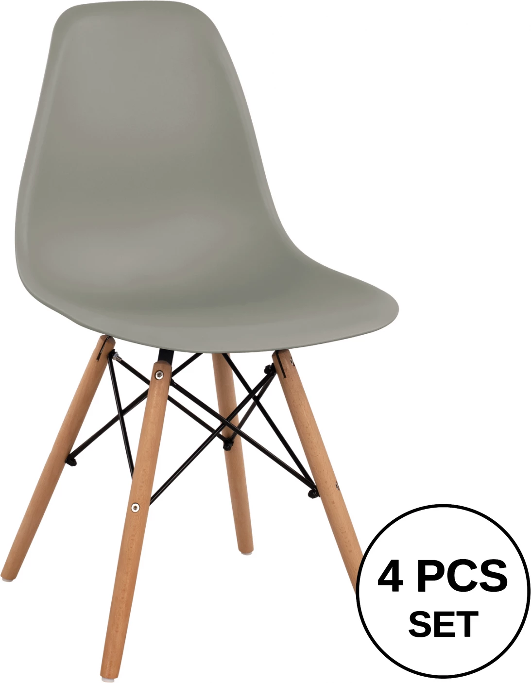 Stol z lesenimi nogami in sedežem Twist PP Siva FH8460.10 46x50x82 cm, set 4 kosov