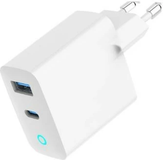 Stenski polnilec 65 W, 2 vrata USB-A/C, bel — Gembird TA-UC-PDQC65L-W-01