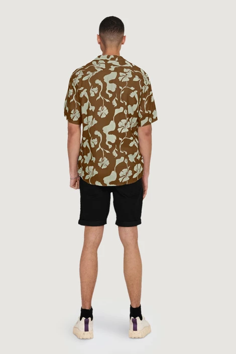 Moška srajca z kratkimi rokavi, rjava, Only & Sons, velikost S