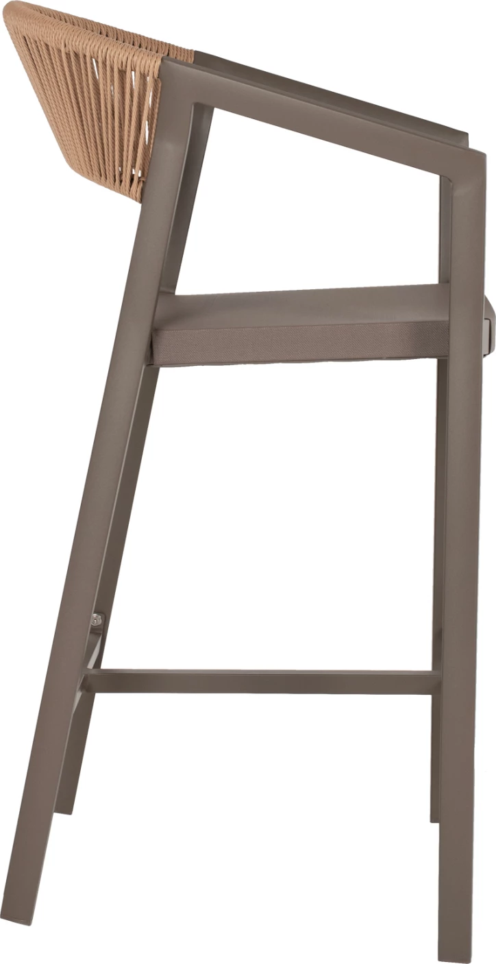 Barski stol aluminij z nasloni za roke v šampanjski barvi iz tekstilena in PE ratana 56x58x105H cm FH5892.23