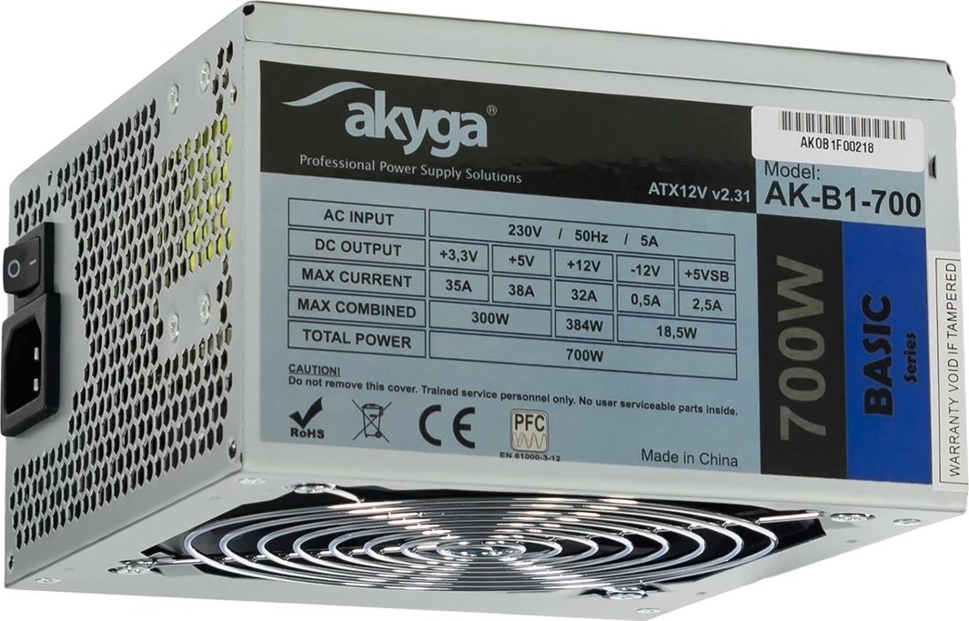 Fuzner za napajanje 700 W Akyga AK-B1-700, 20+4 pin ATX, siven