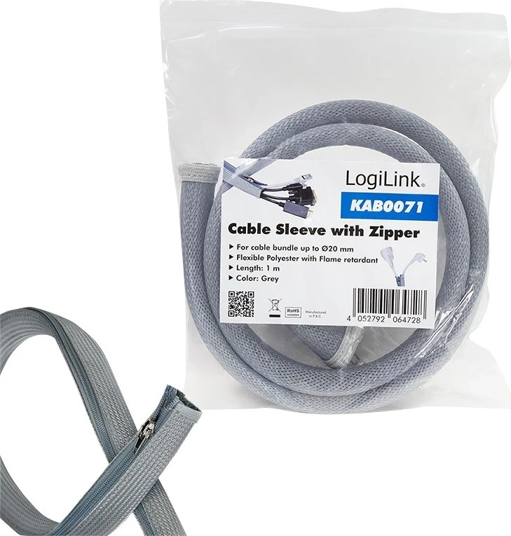 Obloga za kable LogiLink, prožna, 1,0 m, 30 mm, siv