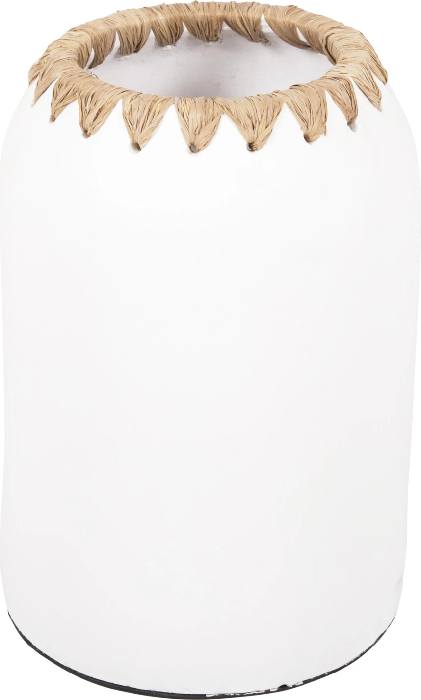 Dekorativna vaza FH4377 iz terakote v beli barvi s slamnato pletenino na robu Φ21Χ32Hcm