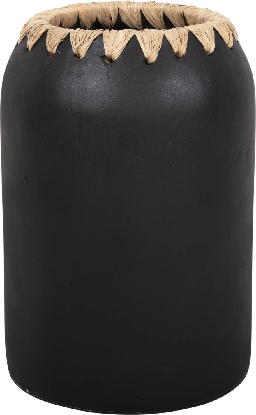 Dekorativna vaza FH4376 iz terakote v beli barvi s slamnato pletenino na robu Φ21Χ32Hcm