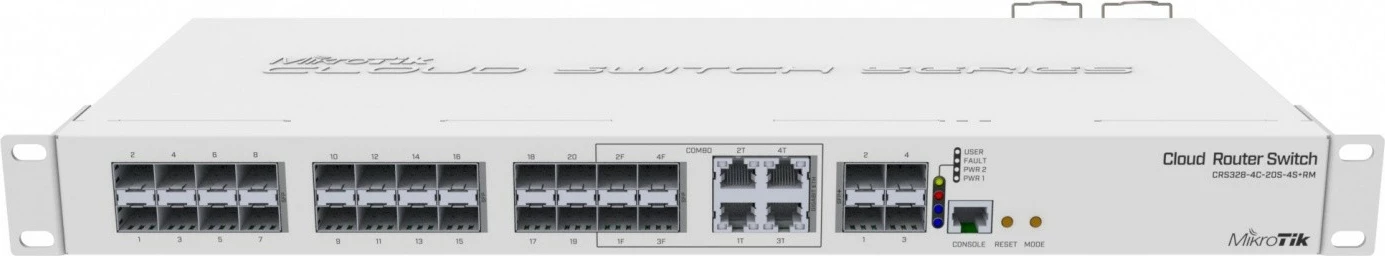 Upravljeno stikalo MikroTik CRS328-4C-20S-4S+RM, 20 SFP, 4 SFP+, za montažo v rack (1U), belo Upravljeno stikalo MikroTik CRS328-4C-20S-4S+RM, 20 SFP, 4 SFP+, za montažo v rack (1U), belo