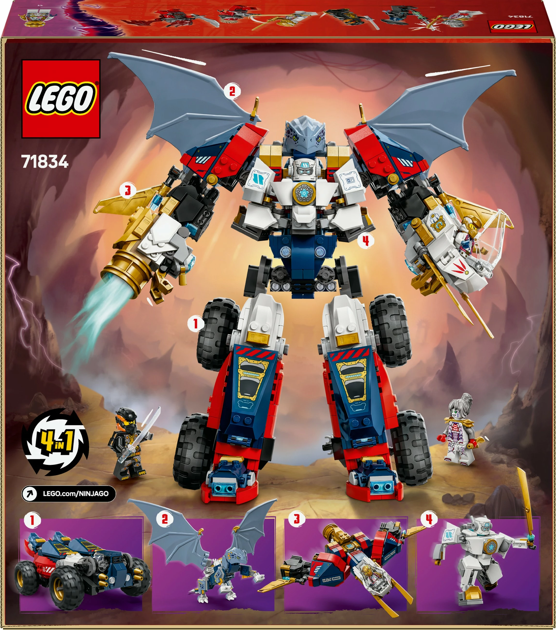 Set za gradnjo Zanejev Ultra Combiner Mech LEGO NINJAGO 71834, 1187 kosov, večbarven