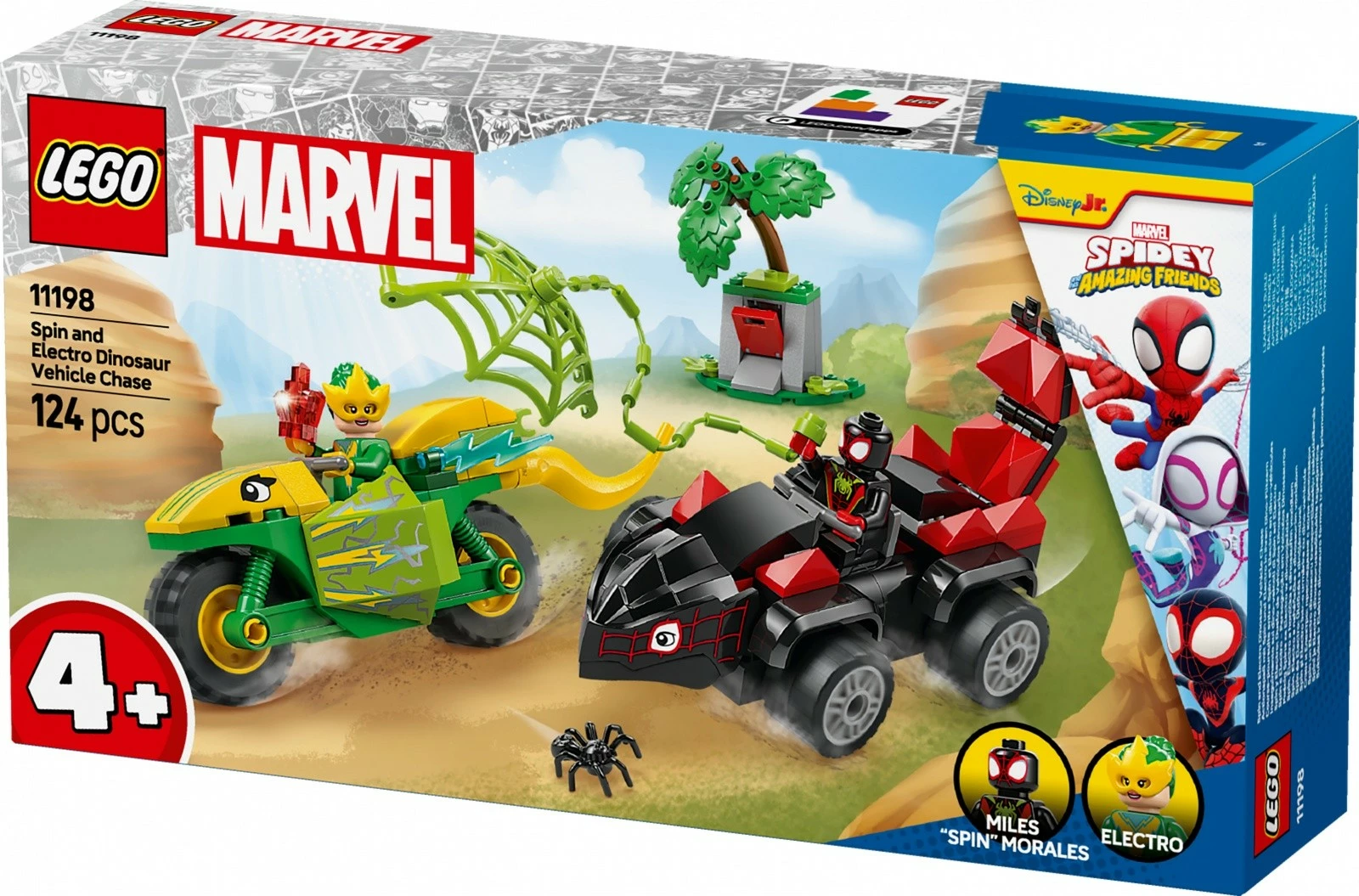 Igralni komplet z gradniki LEGO Marvel 11198 Chase After Electro in Dinosaur Vehicle, 124 kosov