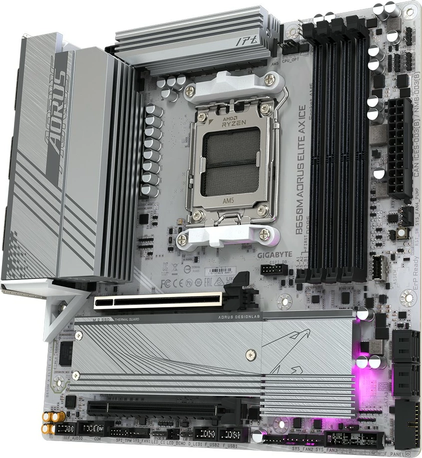 Matična plošča B650M AORUS ELITE AX ICE Gigabyte, Socket AM5, DDR5, PCIe 5.0, WiFi 6E, srebrna