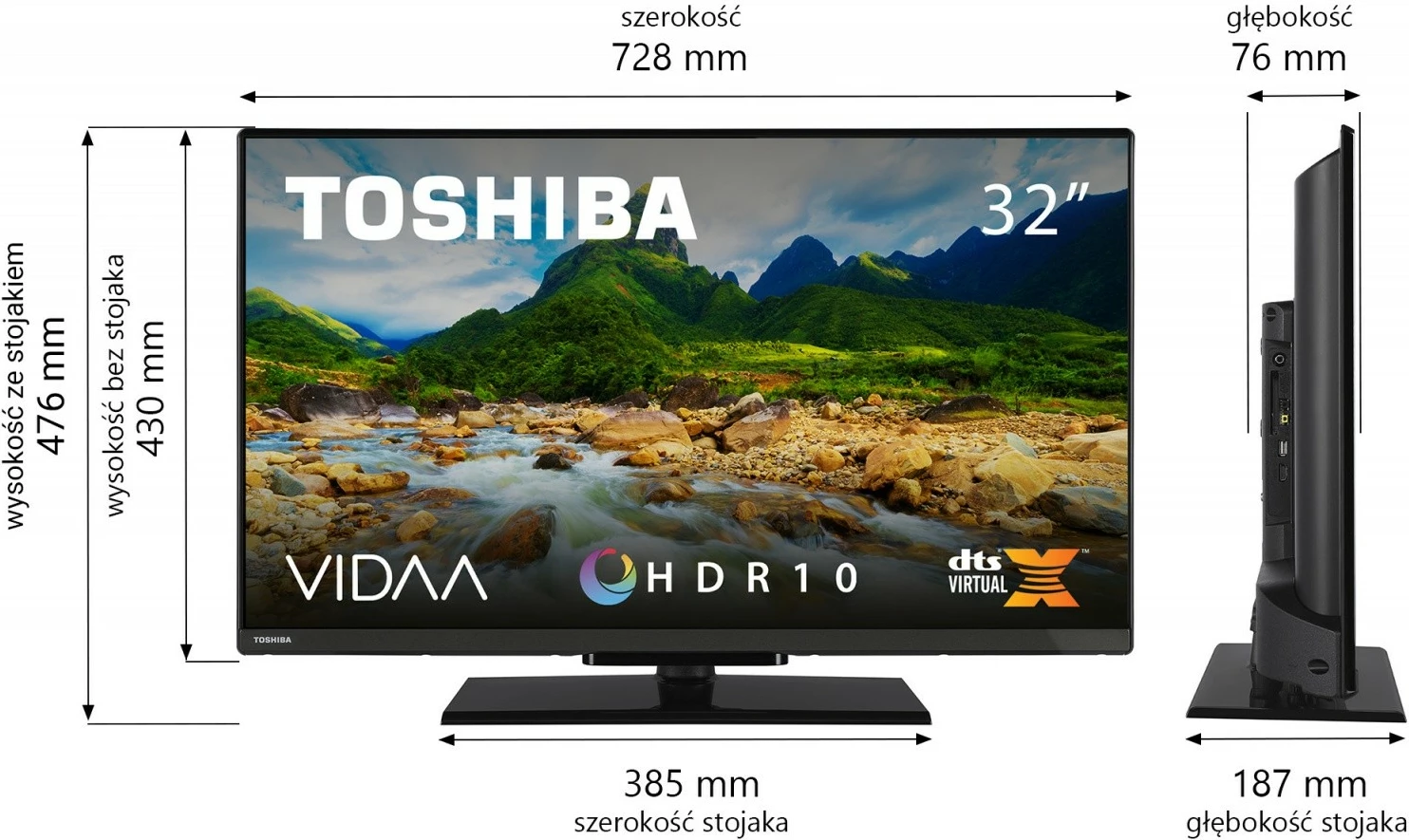 LED televizija 32", Smart TV Toshiba 32WV3F63DG, HDR10, WiFi, črna