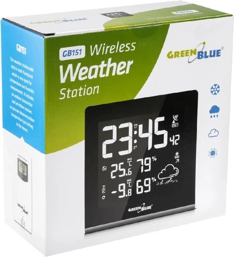 Vremenska postaja LCD Greenblue, črna/bela