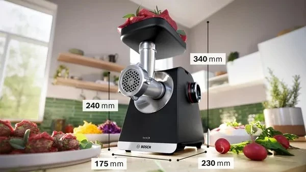 Električni mlinček za meso Bosch Serie 6 MFWS650B, 500 W, črno/srebrn Električni mlinček za meso Bosch Serie 6 MFWS650B, 500 W, črno/srebrn