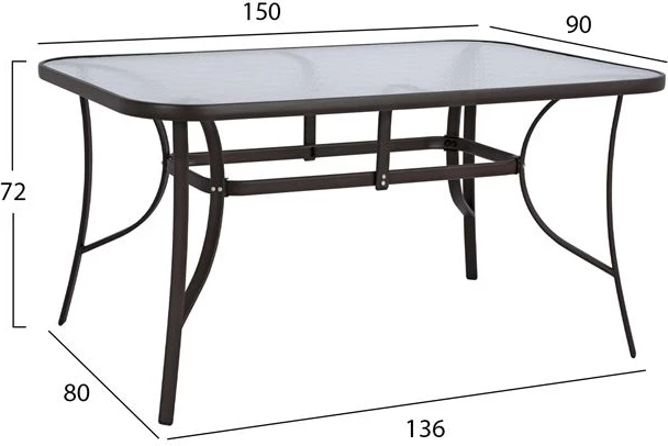 Komplet jedilne mize 7 kosov FH10561.01 z mizo 150x90x72cm iz rjave kovine