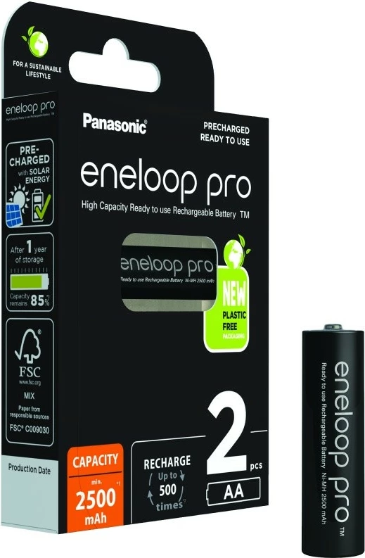 Polnilne baterije AA, 2500 mAh, 2 kosa, Panasonic Eneloop Pro