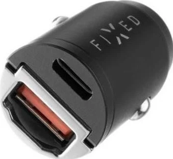 Avtomobilski polnilec Fixed USB-C/USB 30W, črn