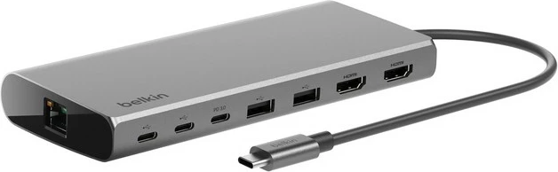 USB-C hub Belkin INC015BTSGY-CZ, 8 vrat, 100W, 4K, aluminij