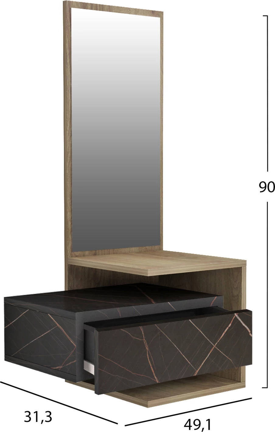Pohištvo za predsobo z ogledalom MEARA FH8984.13 melamin v naravno-črnem marmorju 49,1x31,3x90Hcm